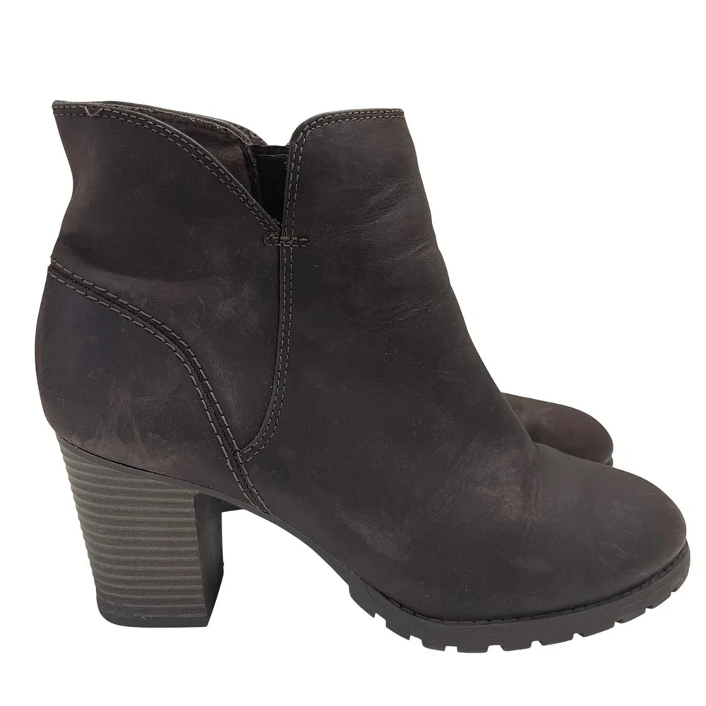 Clarks Ankle Boots Womens 9 Verona Trish Brown Leather Block Heel Comfort Bootie